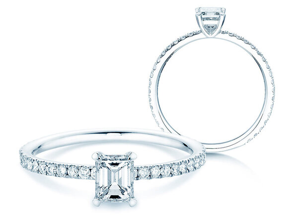 Anillo de compromiso Elaine en 14K oro blanco con diamantes 0,86ct G/VS