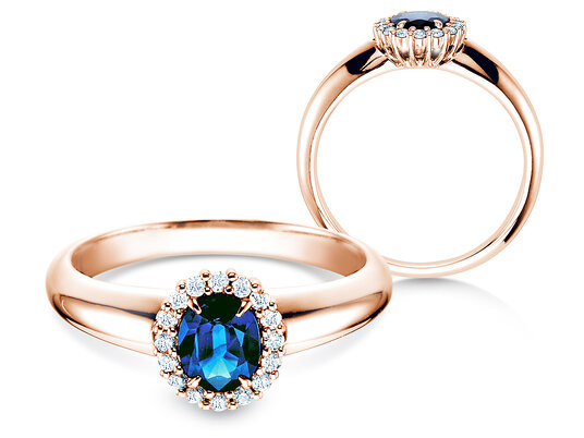 Anillo de compromiso Windsor en 9K oro blanco con zafiro 0,60ct y diamantes 0,12ct