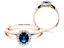 Anillo de compromiso Windsor en 14K oro rosa con zafiro 0,60ct y diamantes 0,12ct