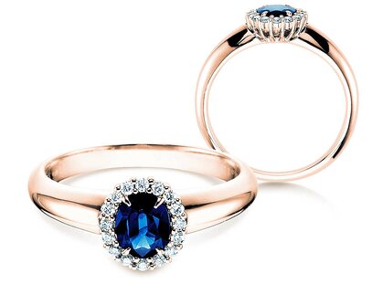 Anillo de compromiso Windsor en 9K oro rosa con zafiro 0,60ct y diamantes 0,12ct