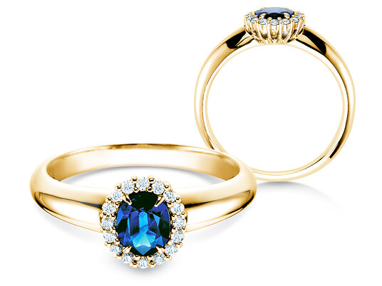 Anillo de compromiso Windsor en 9K oro blanco con zafiro 0,60ct y diamantes 0,12ct