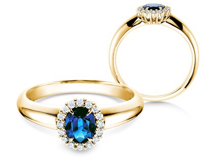 Anillo de compromiso Windsor en 18K oro amarillo con zafiro 0,60ct y diamantes 0,12ct