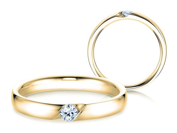 Anillo de compromiso Italic en 9K oro amarillo con diamante de laboratorio 0,15ct