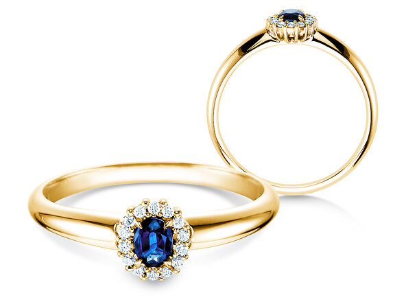 Anillo de compromiso Jolie en 14K oro amarillo con zafiro 0,25ct y diamantes 0,06ct