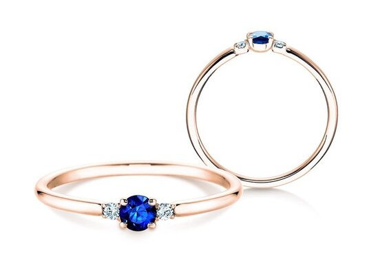 Anillo de compromiso  en 9K oro blanco con zafiro 0,08ct y diamantes 0,02ct