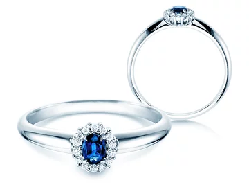 Compre un anillo compromiso zafiro y diamantes