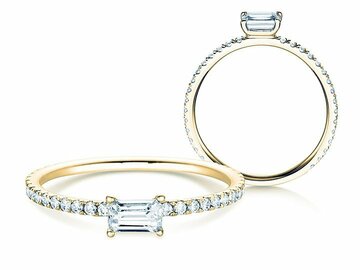 Anillo de compromiso Emerald-Cut en oro amarillo