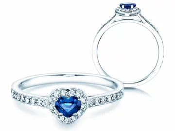 Compre un anillo de compromiso con zafiro diamantes
