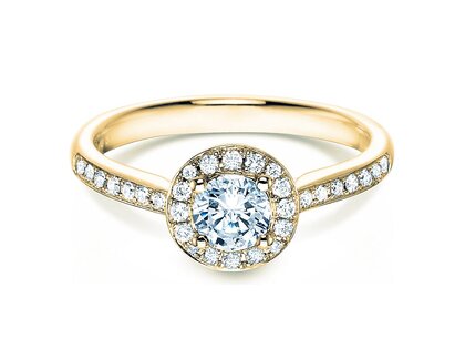 Anillo de compromiso Halo Classic en 18K oro amarillo con diamantes 0,78ct G/SI