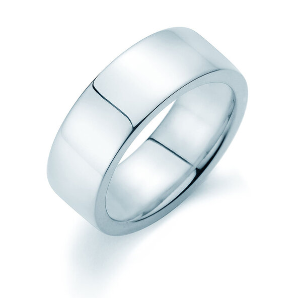 Anillo para hombre Modern 8mm en 14K oro blanco pulido