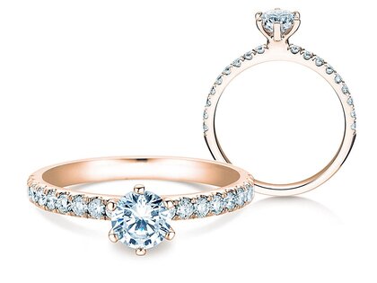 Anillo de compromiso Classic Pavé en 14K oro rosa con diamantes 0,86ct G/SI
