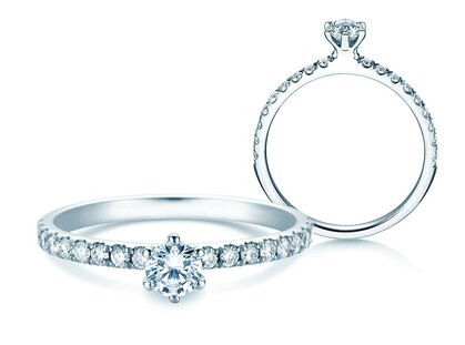 Anillo de compromiso Classic Pavé en 18K oro blanco con diamantes 0,50ct