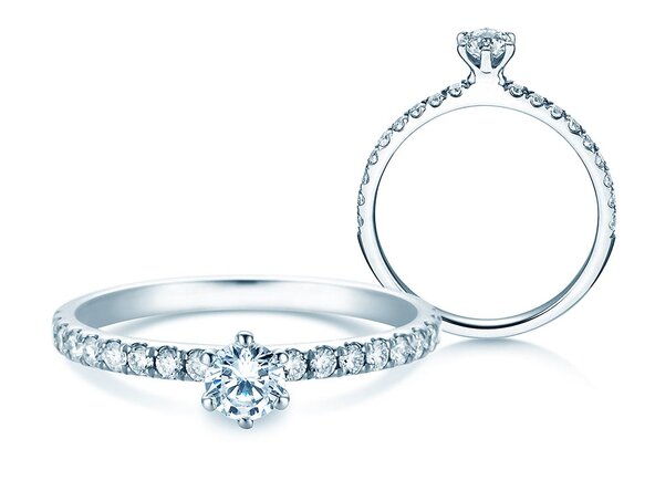 Anillo de compromiso Classic Pavé en 14K oro blanco con diamantes 0,50ct G/SI