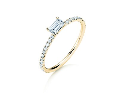 Anillo de compromiso Emerald-Cut en 14K oro amarillo con diamantes 0,46ct G/VS