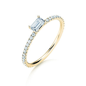 Anillo de compromiso Emerald-Cut en 14K oro amarillo con diamantes 0,46ct G/VS