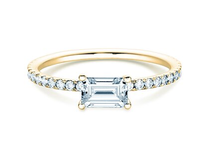 Anillo de compromiso Emerald-Cut en oro amarillo
