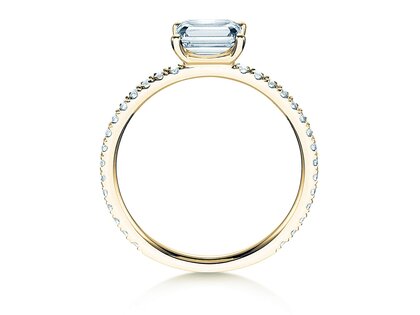 Anillo de compromiso Emerald-Cut en oro amarillo