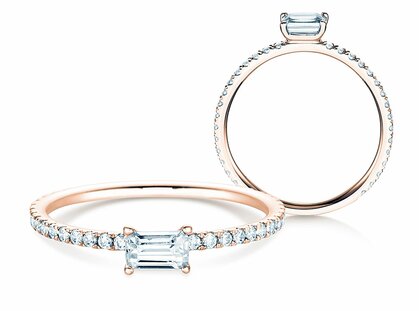 Anillo de compromiso Emerald-Cut en 14K oro rosa con diamantes 0,46ct
