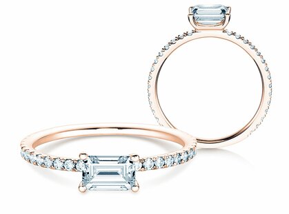 Anillo de compromiso Emerald-Cut en oro rosa