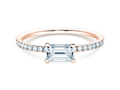 Anillo de compromiso Emerald-Cut en oro rosa