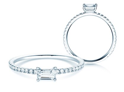 Anillo de compromiso Emerald-Cut en 14K oro blanco con diamantes 0,46ct G/VS