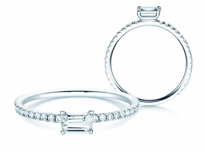 Anillo de compromiso Emerald-Cut en platino 950/- con diamantes 0,51ct