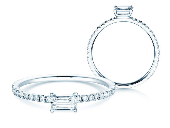 Anillo de compromiso Emerald-Cut en 14K oro blanco con diamantes 0,46ct G/VS