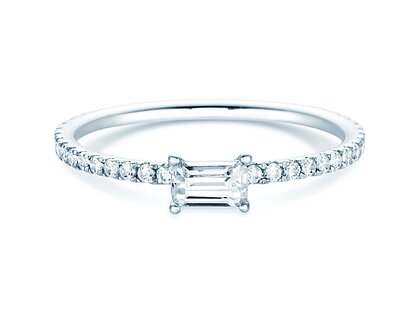Anillo de compromiso Emerald-Cut en 14K oro blanco con diamantes 0,46ct G/VS