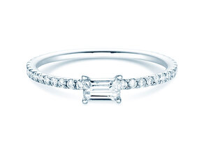 Anillo de compromiso Emerald-Cut en 14K oro blanco con diamantes 0,46ct G/VS