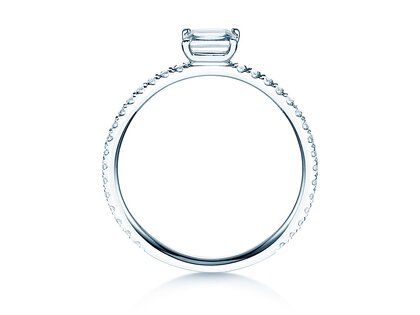 Anillo de compromiso Emerald-Cut en 14K oro blanco con diamantes 0,46ct G/VS