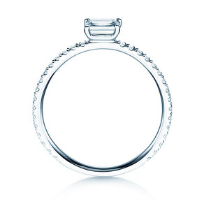 Anillo de compromiso Emerald-Cut en 14K oro blanco con diamantes 0,46ct G/VS