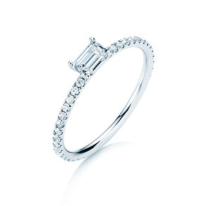 Anillo de compromiso Emerald-Cut en 14K oro blanco con diamantes 0,46ct G/VS