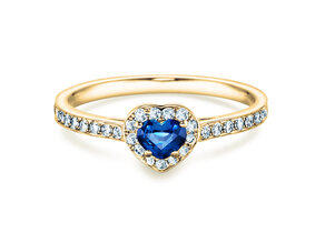 Anillo de compromiso Heart Saphir en 14K oro amarillo con zafiro 0,25ct y diamantes 0,34ct
