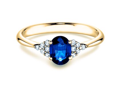 Anillo de compromiso Vivid en 14K oro amarillo con zafiro 1,00ct y diamantes 0,12ct