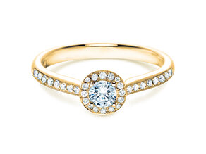 Anillo de compromiso Halo Petite en 18K oro amarillo con diamantes 0,50ct G/SI