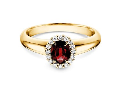 Anillo de compromiso Windsor en 14K oro amarillo con rubí 0,60ct y diamantes 0,12ct