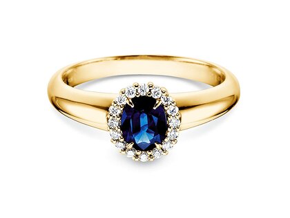 Anillo de compromiso Windsor en 14K oro amarillo con zafiro 0,60ct y diamantes 0,12ct