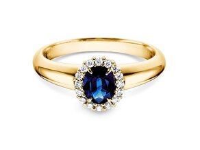 Anillo de compromiso Windsor en 14K oro amarillo con zafiro 0,60ct y diamantes 0,12ct