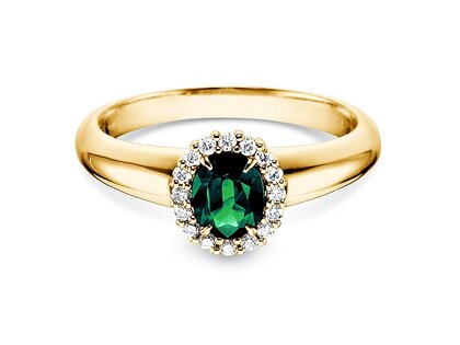 Anillo de compromiso Windsor en 9K oro amarillo con esmeralda 0,60ct y diamantes 0,12ct