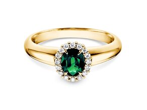 Anillo de compromiso Windsor en 9K oro amarillo con esmeralda 0,60ct y diamantes 0,12ct