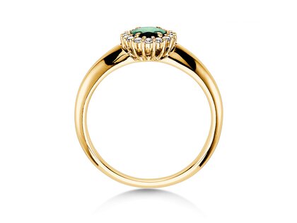 Anillo de compromiso Windsor en 9K oro amarillo con esmeralda 0,60ct y diamantes 0,12ct
