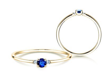 Anillo de compromiso Vivid Petite en 14K oro amarillo con zafiro 0,08ct y diamantes 0,02ct