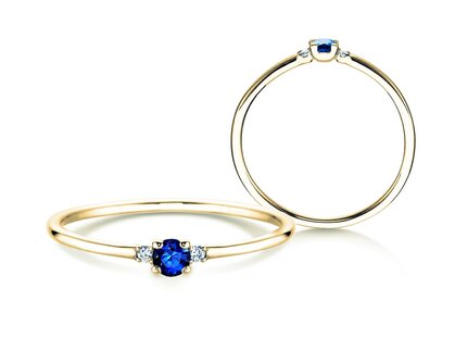 Anillo de compromiso  en 9K oro amarillo con zafiro 0,08ct y diamantes 0,02ct