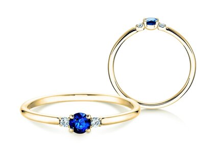 Anillo de compromiso Vivid Petite en 14K oro amarillo con zafiro 0,16ct y diamantes 0,04ct