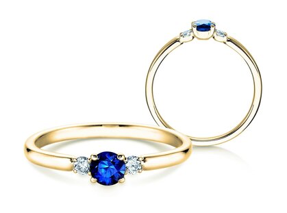 Anillo de compromiso  en 9K oro amarillo con zafiro 0,23ct y diamantes 0,07ct