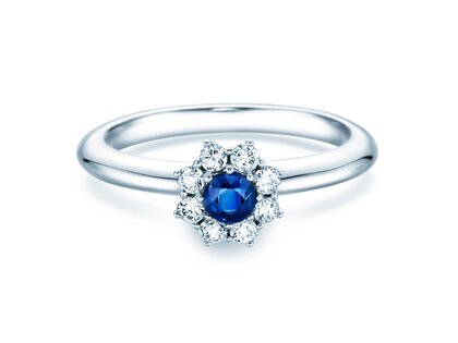 Anillo de compromiso Lovely en 14K oro blanco con zafiro 0,25ct y diamantes 0,25ct