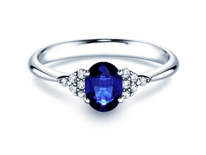 Anillo de compromiso Vivid en 14K oro blanco con zafiro 1,00ct y diamantes 0,12ct