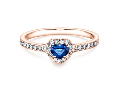Anillo de compromiso Heart Saphir en 18K oro rosa con zafiro 0,25ct y diamantes 0,34ct