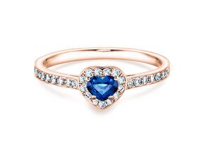 Anillo de compromiso Heart Saphir en 18K oro rosa con zafiro 0,25ct y diamantes 0,34ct