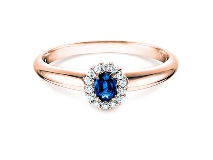 Anillo de compromiso Jolie en 18K oro rosa con zafiro 0,25ct y diamantes 0,06ct